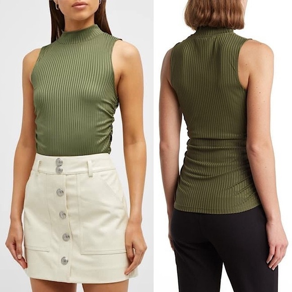NWT VERONICA BEARD Shimmering Rib Knit Jersey Ruched Sleeveless Mockneck Top S - Picture 6 of 8